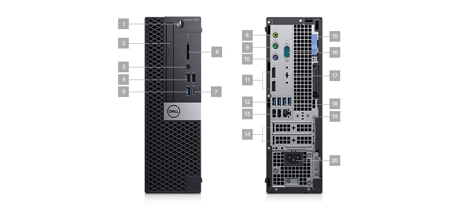 Optiplex 7060台式机 - 端口和插槽 – 小型机